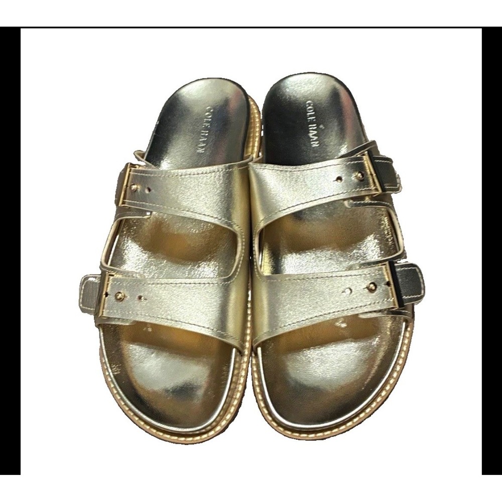 Cole Haan Marisol Footbed Sandals Soft Gold Metallic Leather Slides Size 11